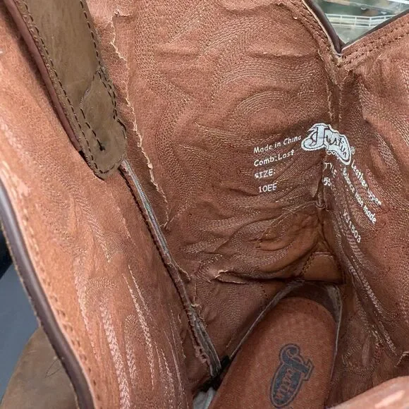 Justin Stampede 2551 Brown Leather Pull On Western Cowboy Boots Men's 10EE